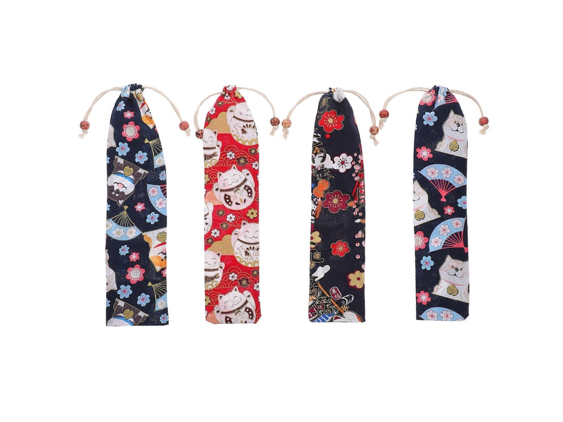 Juego de 4 fundas con cordón para cubiertos, ideales para guardar palillos japoneses, cucharas y pajitas decorativas. Nostalgia88