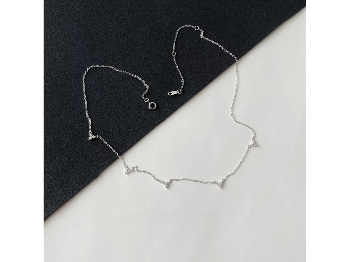 (oro Blanco) Plata De Ley 925, Collar Ultramini Exquisito De Circonitas Con Diseño De Cielo Estrellado, Lujo Sutil Y Sofisticación.