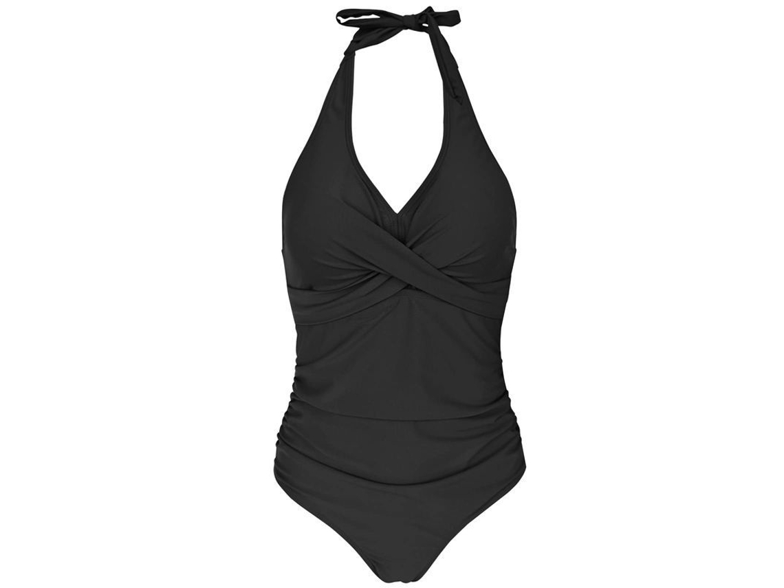 Traje de baño Rebe-Monokini con control abdominal, escote en V, tirantes tipo halter, negro/rojo, ajustable.