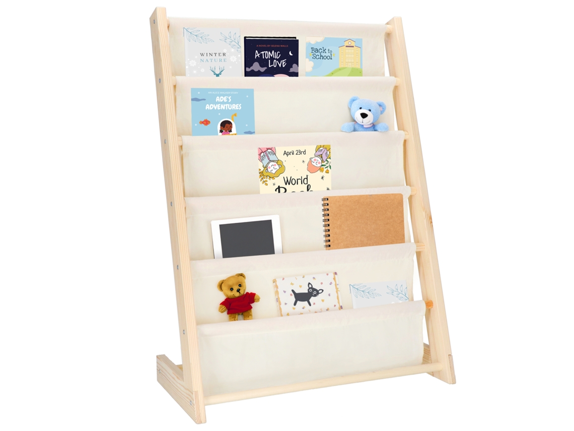 Estante organizador de libros infantiles de madera seguro y compacto Springos