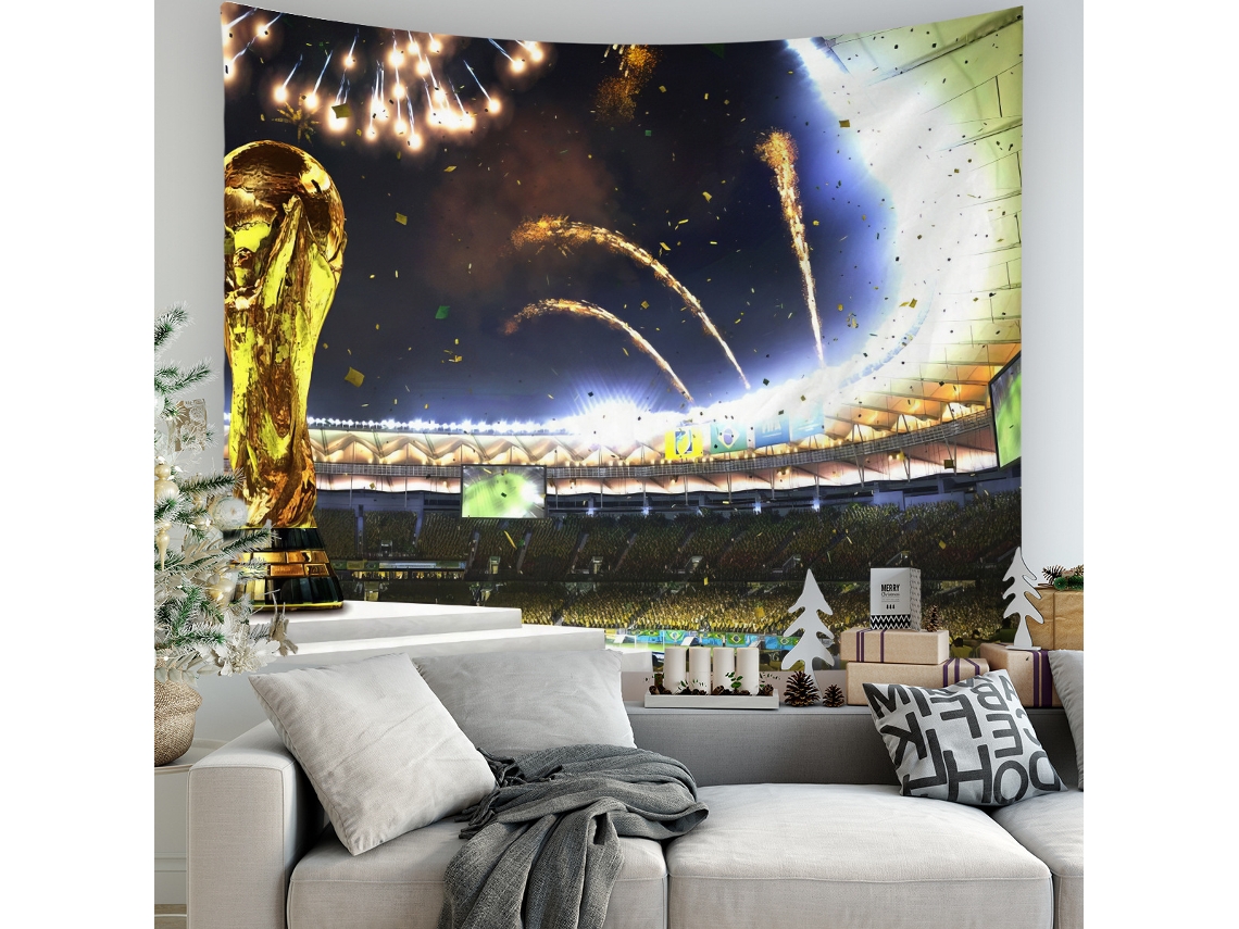 Tapiz Pared Trofeo Copa Mundial Estadio Fuegos Artificiales, Tapiz Decorativo 180x230cm Decoración Salón Fiesta Hincha Selección Brasileña