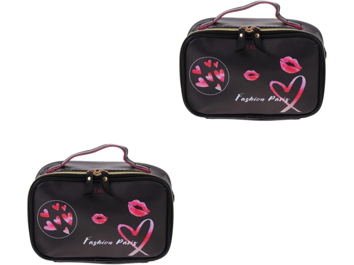 Neceser De 2 Piezas De Piel Sintética Impermeable Para Mujer, Neceser A Rayas, Portátil Y Práctico.