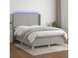 Cama Box Spring Colchón Y Luces Led Tela Gris Claro 140x190 Cm