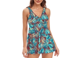 Traje de baño de dos piezas con control abdominal, estampado de vino, talla M