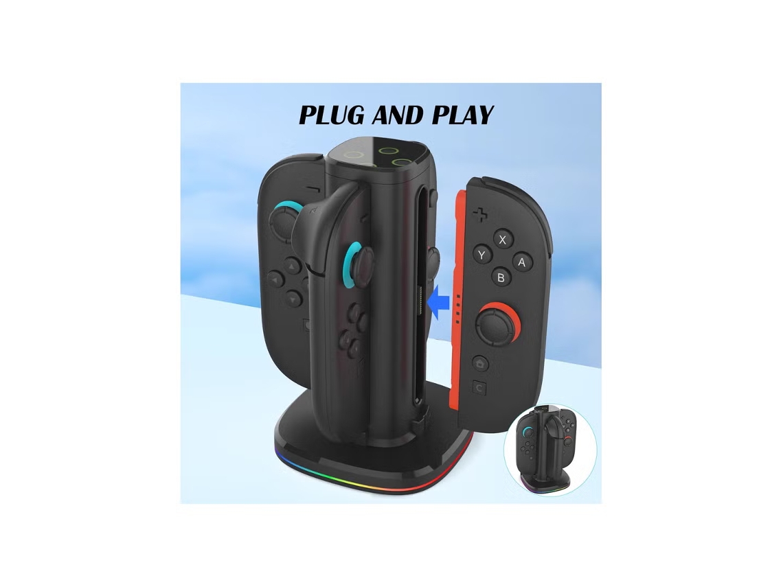 Base De Carga Para Mandos Joy-con 2 De Nintendo Switch 2 (2025), Estación De Carga Rápida 4 En 1, Luces De Juego Con Modos Rgb, Base Magnética Y Con P