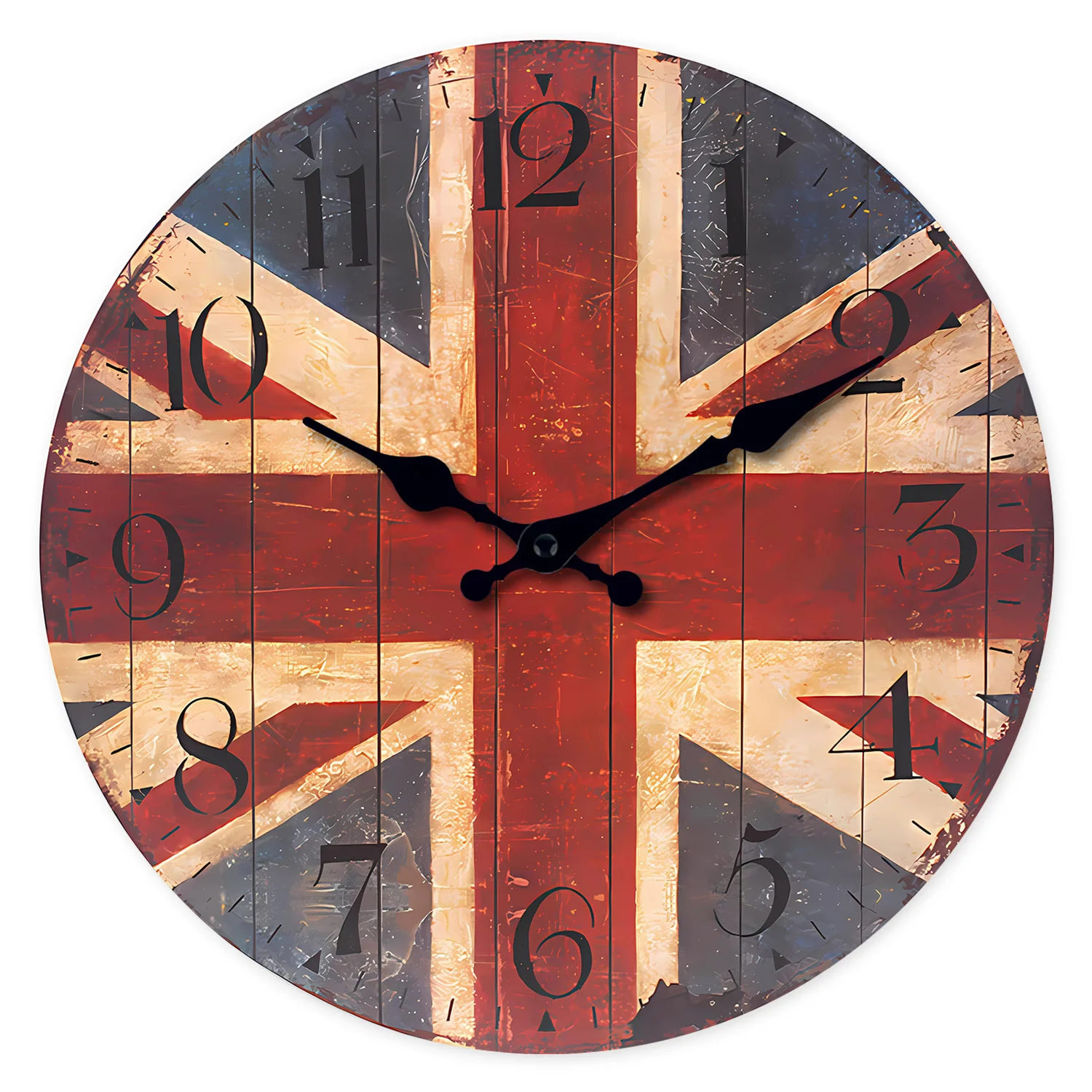 Reloj De Pared De Madera Con Diseño Vintage De Union Jack (12 Pulgadas), Reloj De Cuarzo Silencioso