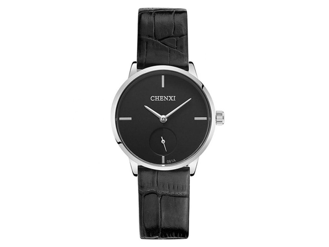Reloj De Pulsera De Cuarzo Ultrafino Para Estudiantes Con Correa De Pu Negra Para Mujer.