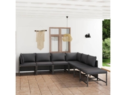 Conjunto de jardín DKD Home Decor de 7 piezas con cojines de mimbre gris