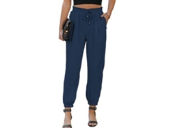 Pantalones Casuales Holgados De Lino Para Mujer Con Cordón Ajustable, Cintura Elástica Alta Y Bolsillos Cómodos.