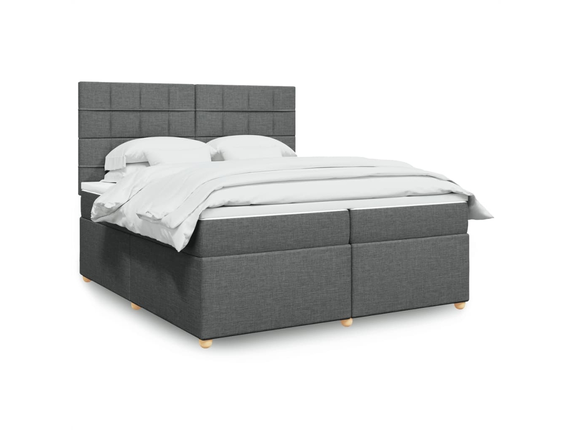 Cama Box Spring Con Colchón Tela Gris Oscuro 200x200 Cm