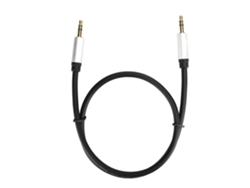 Cable de audio estéreo con conector macho de 3,5 mm para transmisión de señal y compatibilidad con dispositivos móviles.
