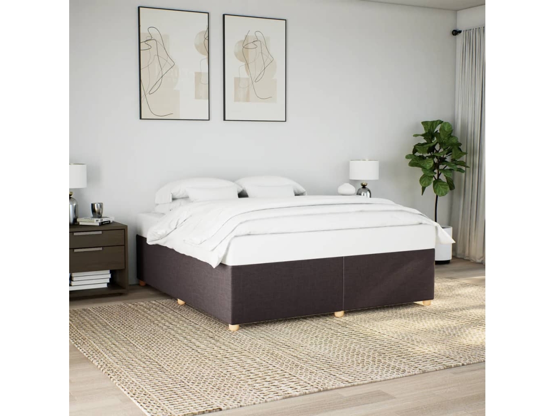 Cama Sin Colchón Tela Marrón Oscuro 200x200 Cm