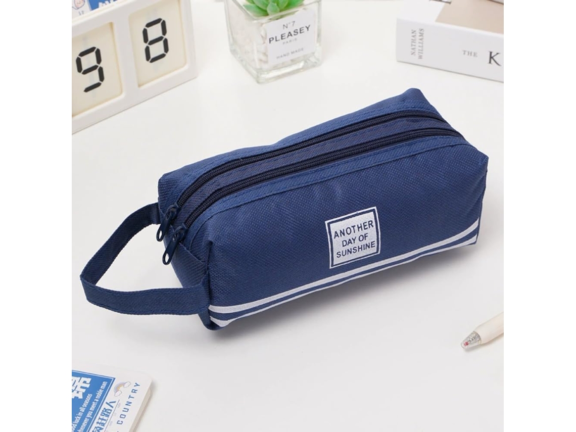 Estuche de gran capacidad con doble cremallera para útiles escolares, portátil para la escuela y la oficina (blanco cremoso)
