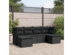 Conjunto de sofá de jardín de 6 piezas con cojines, mimbre sintético negro, DKD Home Decor