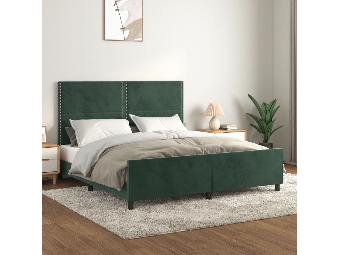 Estructura Cama Con Cabecero Terciopelo Verde Oscuro 180x200 Cm