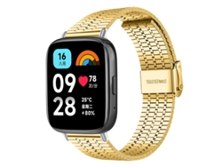 Bracelete Para Redmi Watch 3 Active / Lite - Aço Inoxidável - Fivela Sete Contas Dourada