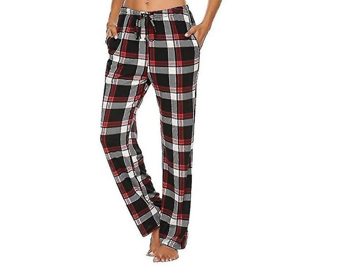 Pantalones De Pijama Para Hombre Con Bolsillos, Suaves De Franela A Cuadros Ngu M Negro Rojo