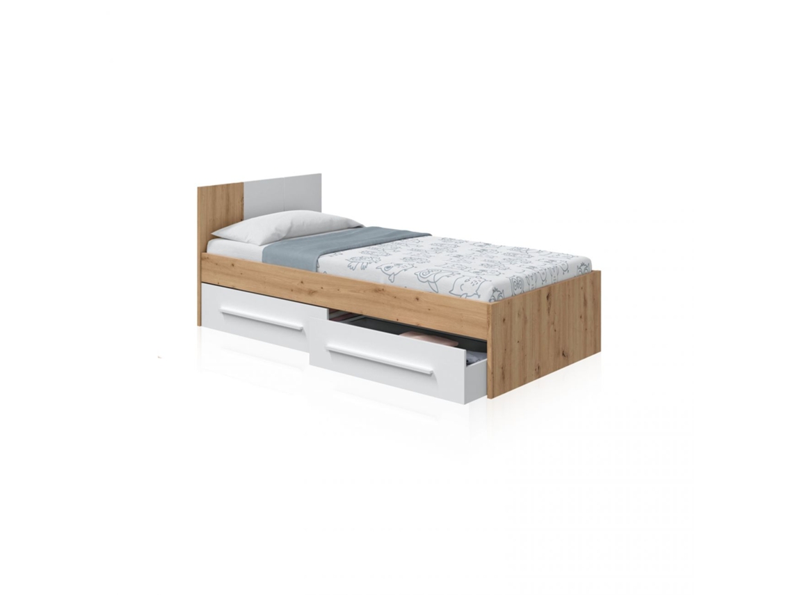 Cama Dess Blanco Artik (Blanco Mate) - Roble Nodi 196 x 77 x 87 cm