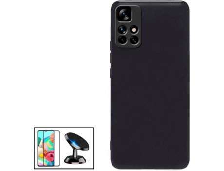 Kit Protector de Cristal Templado 5D Full Cover, Funda Silicona Liquida y Soporte Magnético de Coche Xiaomi Redmi Note 11T 5G PHONECARE Negro