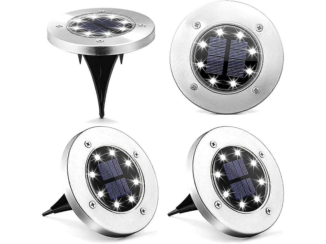 Omni-lámparas Solares Para Tierra 4 Pack Con 8 Led De Disco Luz Blanca Eficiente Impermeable Y Fácil De Instalar