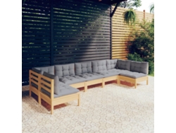 Conjunto de jardín de 7 piezas con cojines, pino macizo gris, DKD Home Decor