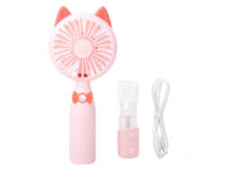 Ventilador portátil recargable por USB con diseño de gato rosa.
