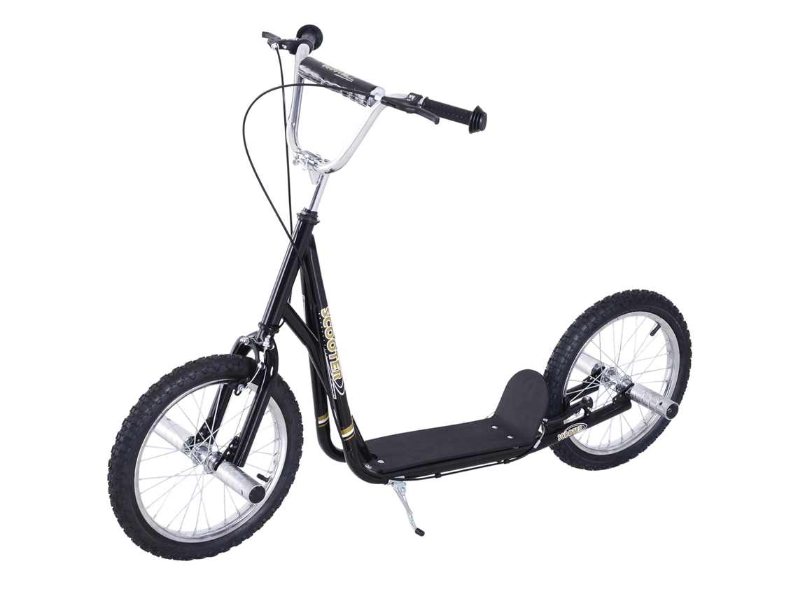Patinete Infantil Con Neumáticos Hinchables, Ruedas De 16 Pulgadas, Freno, Manillar Ajustable, Negro, 143x58x92-100