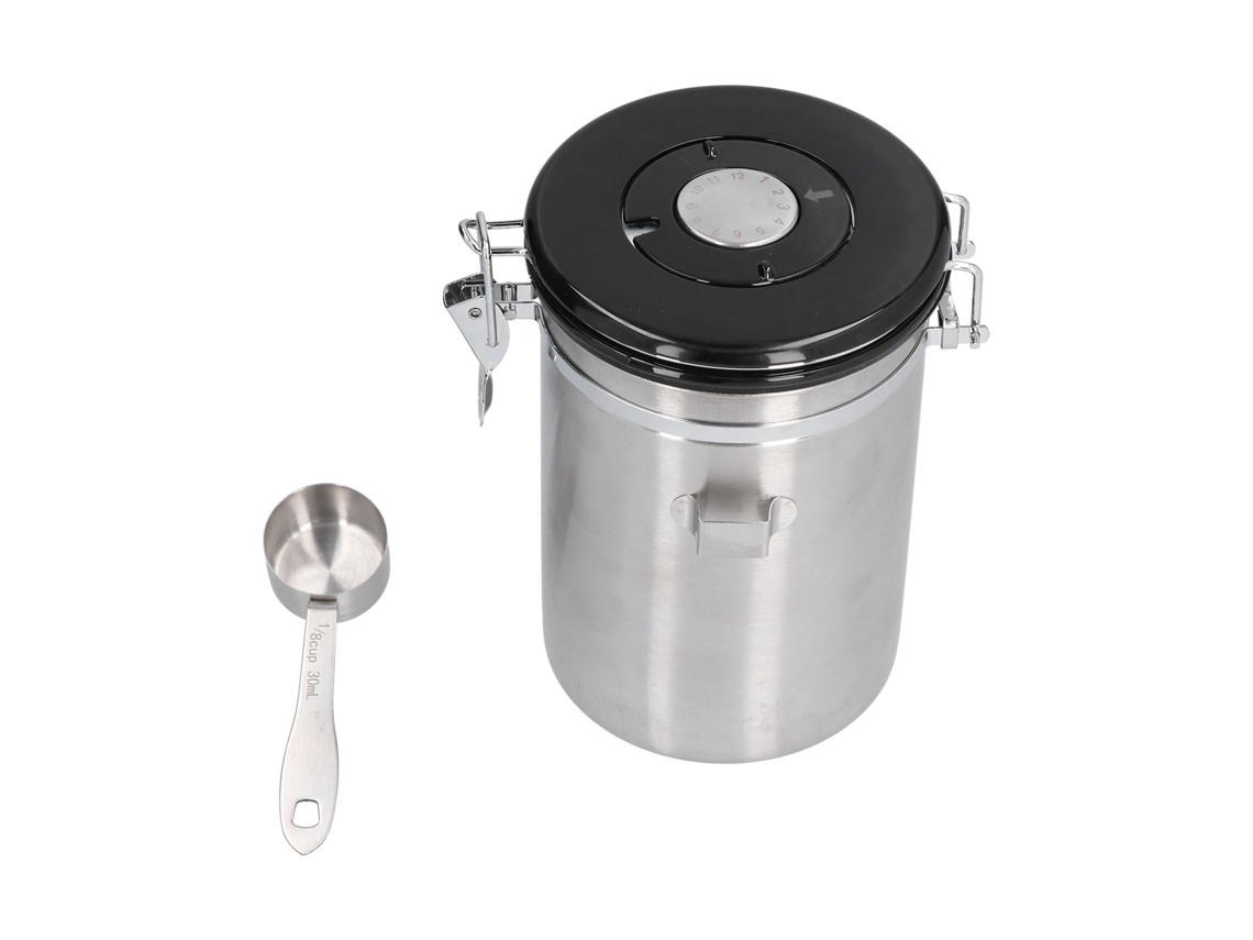 Cafetera hermética de acero inoxidable con calendario giratorio, 1,8 l, color plata.