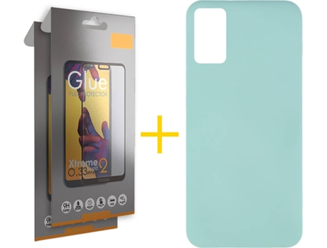 Funda y Protector 2x de Vidrio Full Samsung Galaxy A41 SKYHE Silicona Líquida Verde Agua