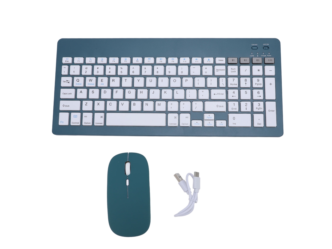 Conjunto Teclado E Mouse Sem Fio Bluetooth Recarregável 4 Canais Modos Duplos Verde Escuro