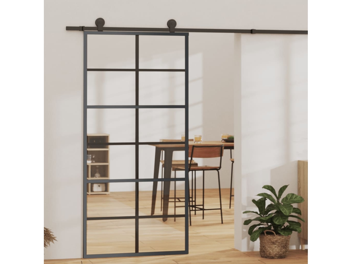 Puerta corredera con herrajes de 90 x 205 cm, ESG, vidrio/aluminio, LOVELY HOME