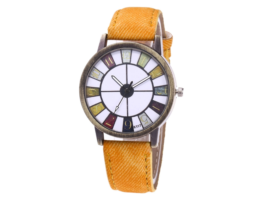 Reloj De Muñeca Casual Trendy Unisex Con Correa De Mezclilla De Cuarzo Zhoulianfa (amarillo)