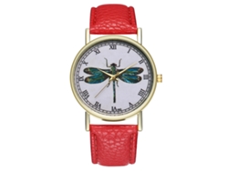 Reloj De Pulsera De Cuero Pu Con Números Romanos Y Patrón Animal Moda (rojo)