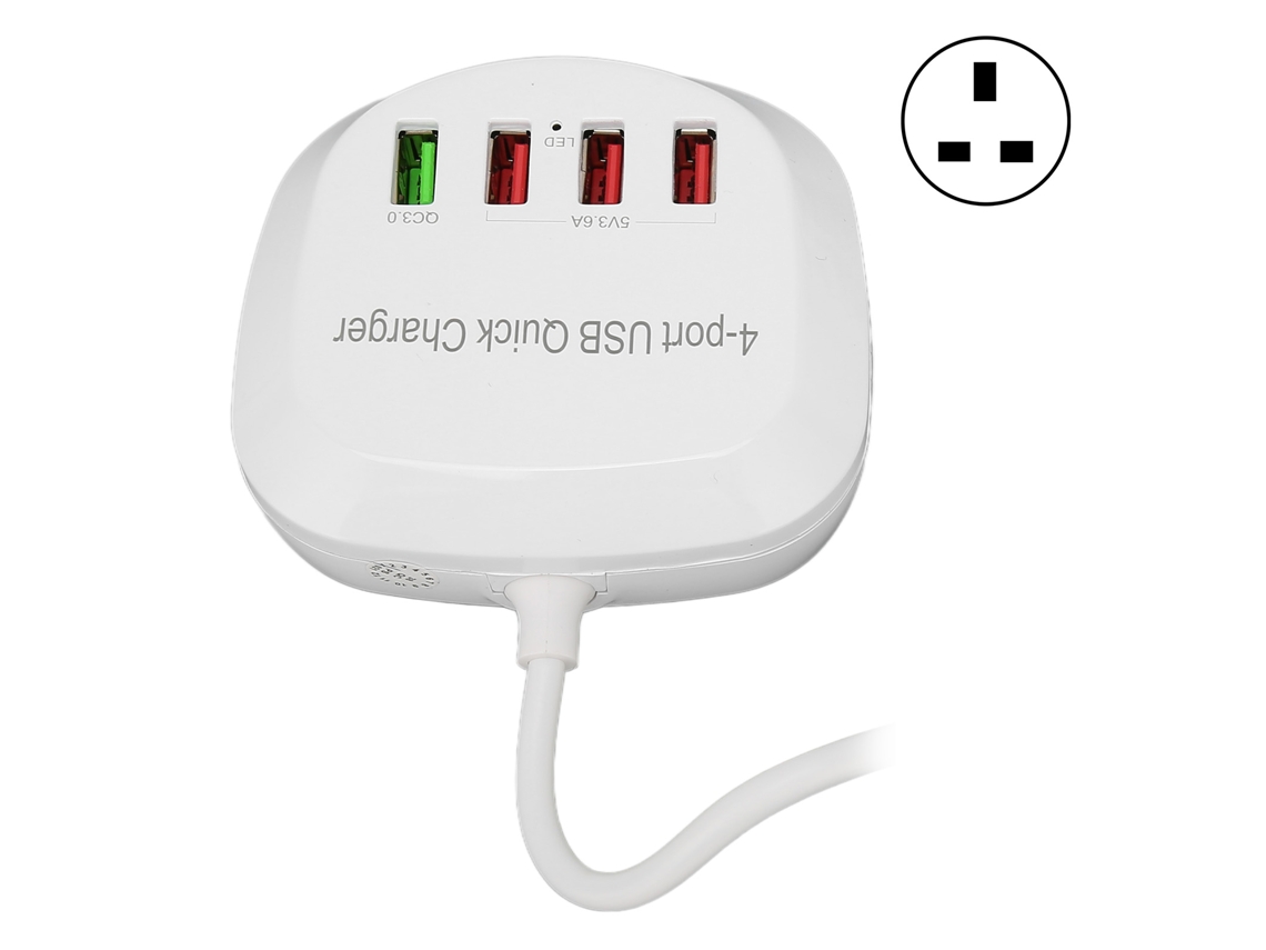 Cargador Usb Rápido Qc3.0 De 4 Puertos Y 36 W Para Teléfonos Móviles Y Tabletas, Enchufe Británico De 110-240 V.