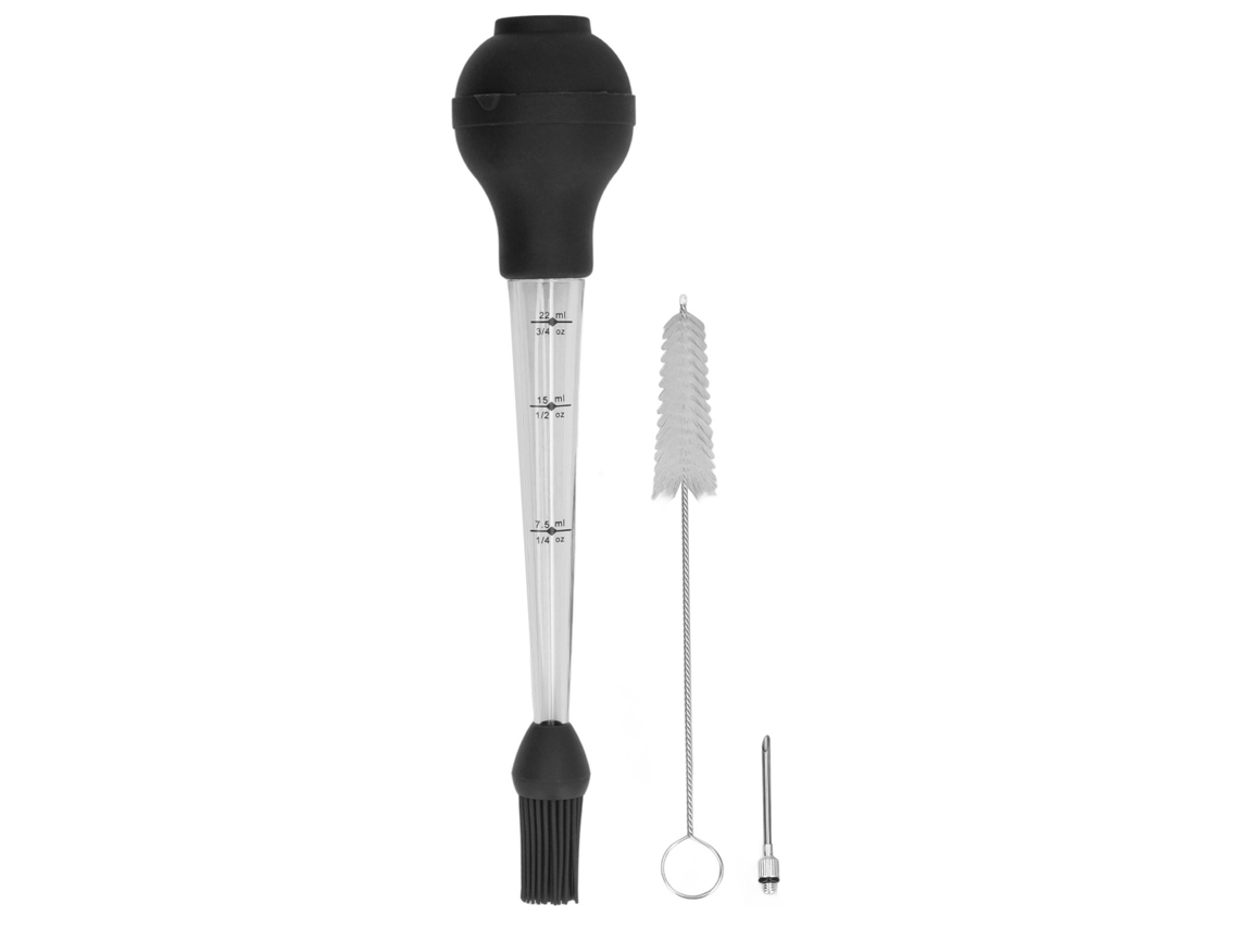 Aplicador de salsa de barbacoa con pincel y aguja para condimentar, ideal para rociar con aceite y salsa.