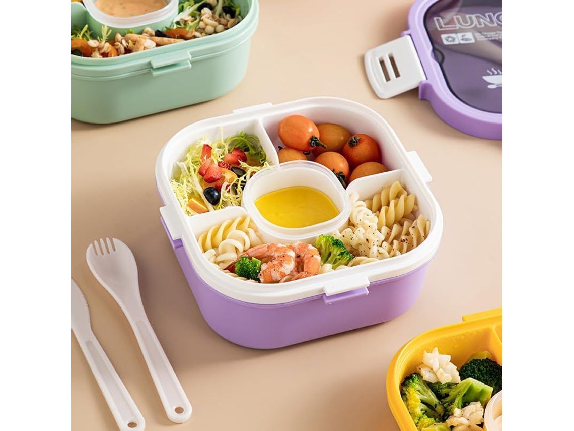 Fiambrera bento con cubiertos, a prueba de fugas, apta para microondas y lavavajillas, ideal para comer fuera, en el trabajo y para picnics.