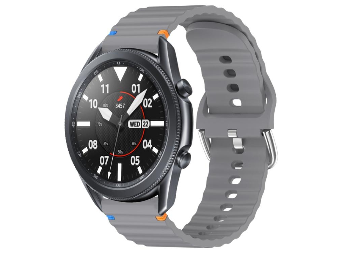 Bracelete Para Samsung Galaxy Watch 3 (45mm) - Silicone Com Grãos Ondeado Costurado (22mm) - Cinza Espacial