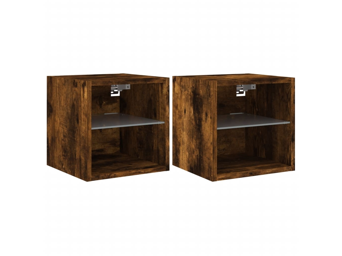 Soporte de pared para TV con luces LED, 2 piezas, roble ahumado, MAISON EXCLUSIVE