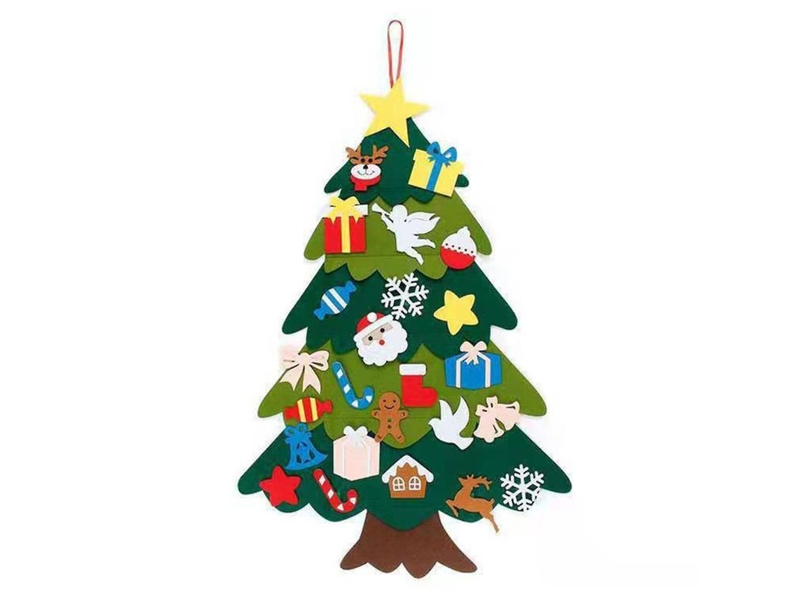 Árbol De Navidad De Fieltro Hecho A Mano Para Niños Con 32 Adornos.
