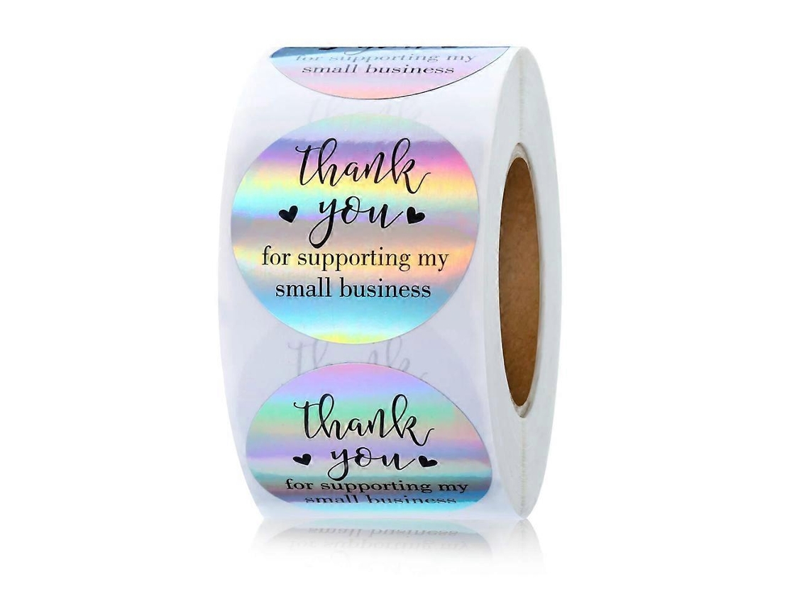 500 Pegatinas de agradecimiento por apoyar mi negocio. Pegatinas para pequeños negocios. Pegatinas holográficas plateadas arcoíris para rodillo.
