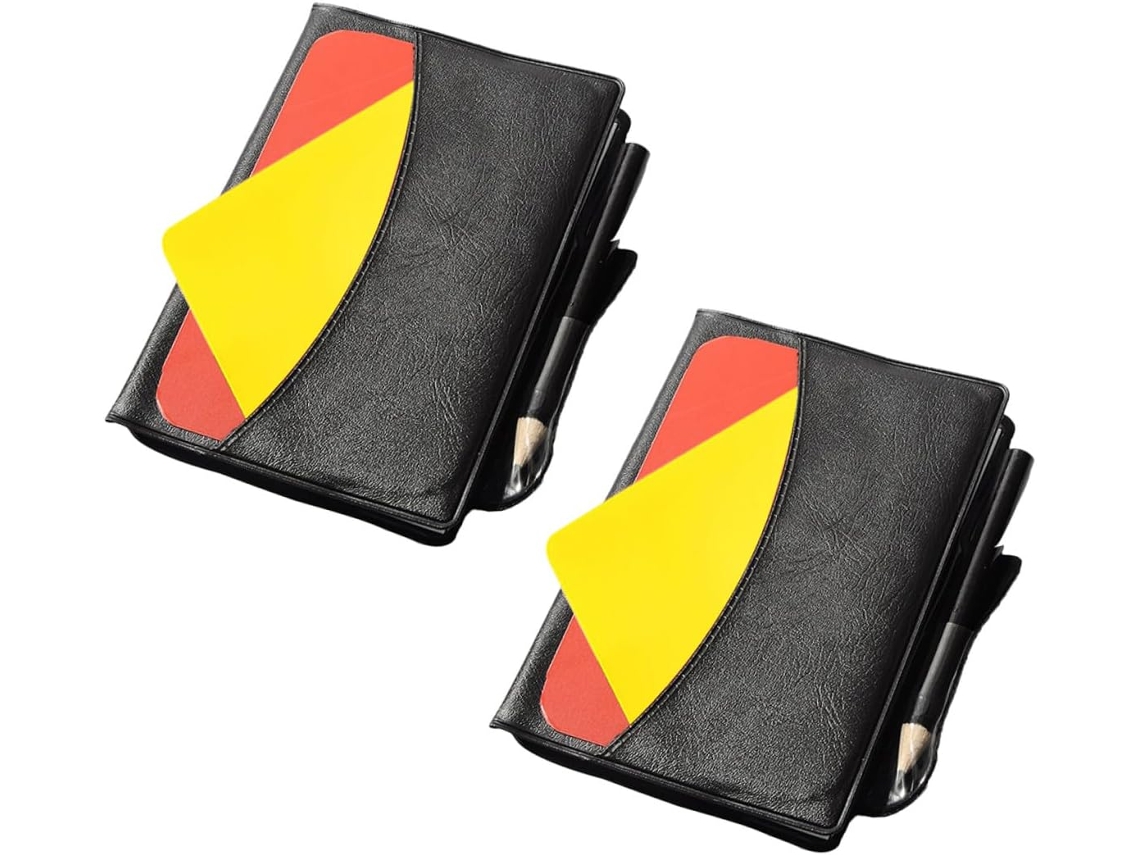 Kit con 2 juegos de tarjetas de árbitro de fútbol portátiles, con funda de PVC roja y amarilla, para partidos y entrenamientos.