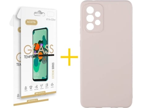 Carcasa y 2 Protectores de Pantalla de Vidrio Samsung A72 5G ACCETEL Silicona Líquida Rosa