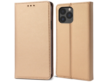 Funda Flip MOOZY para iPhone 13 Pro Max en dorado - Funda tipo cartera magnética inteligente con soporte y compartimentos para tarjetas.