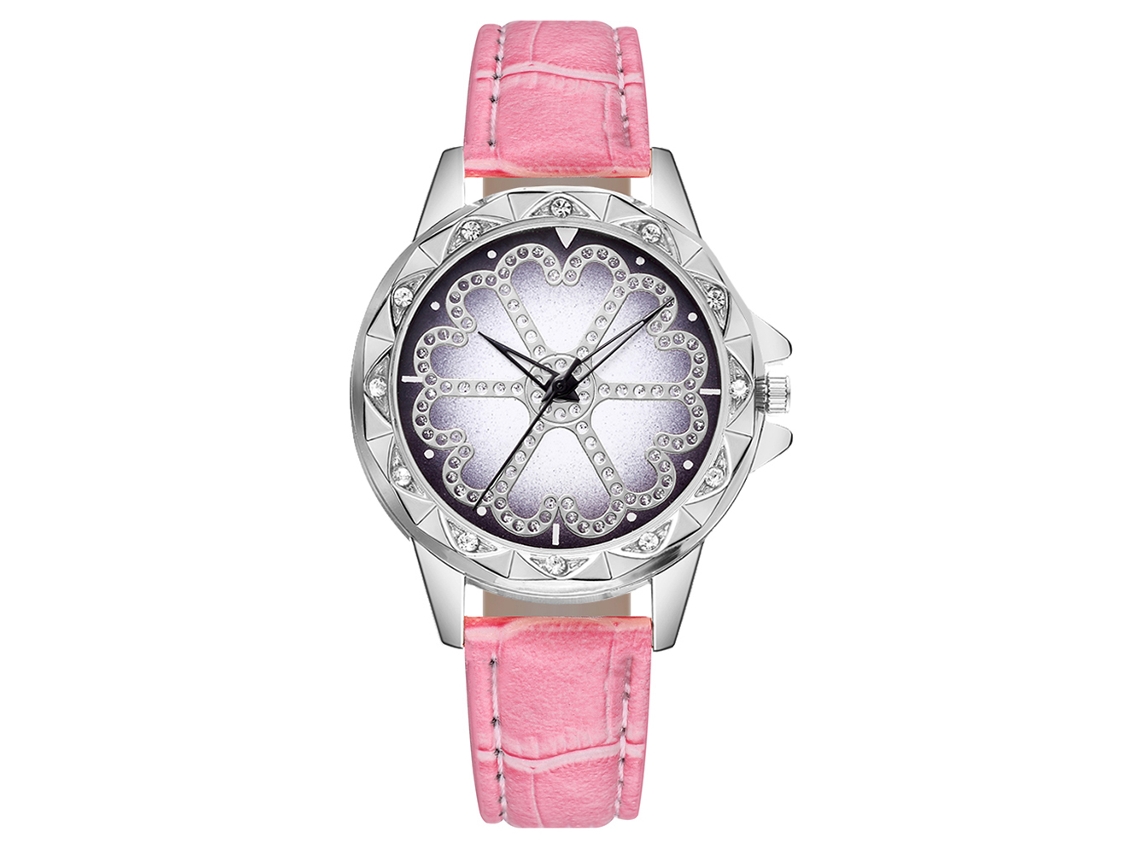 Reloj De Pulsera Vansvar Para Mujer Con Correa De Poliuretano, Estampado Floral Y Diamantes De Imitación Rosas.