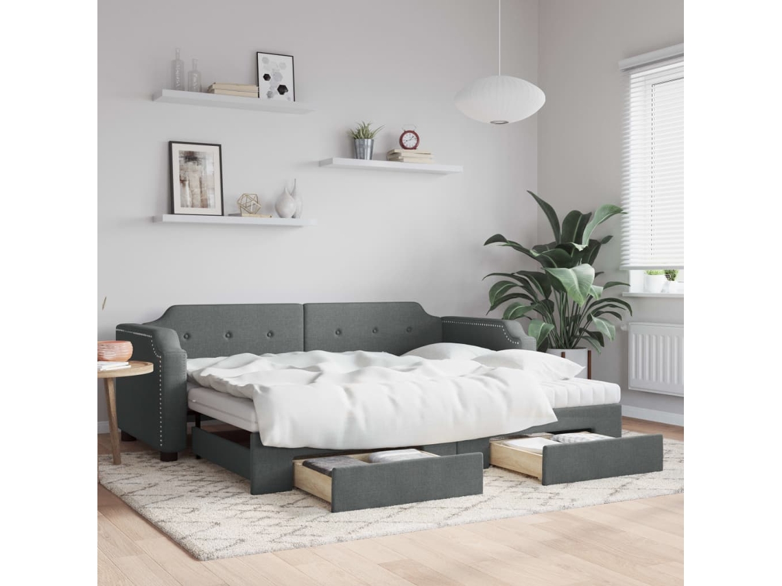 Sofá Cama Nido Con Cajones Tela Gris Oscuro 100x200 Cm