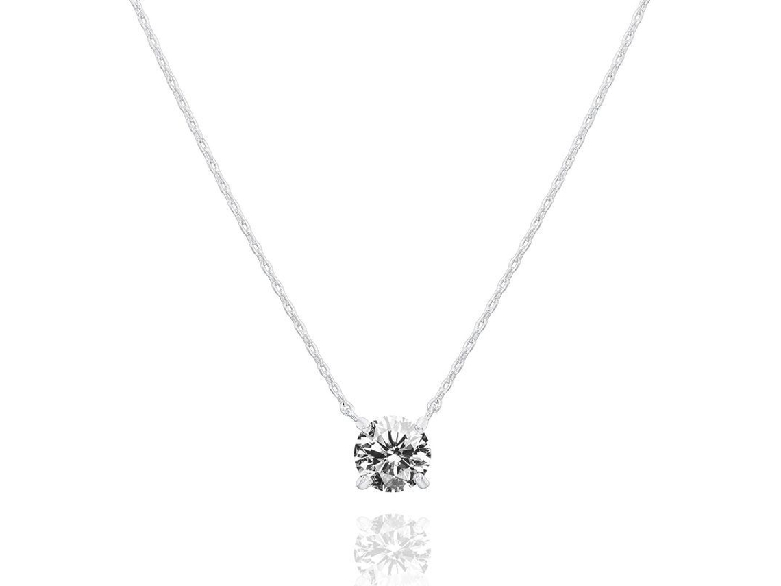 Collar Delgado De Oro 14k Plated Con Cristal Cubico Zirconia Y Cadena De Platino