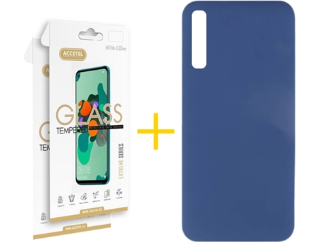 Kit Funda + 2 Protectores de Pantalla Samsung Galaxy A50 ACCETEL Silicona Líquida (Azul)
