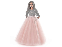 Vestido Largo De Encaje Para Niñas Adolescentes Fiesta Formal Boda Damita Princesa Pink