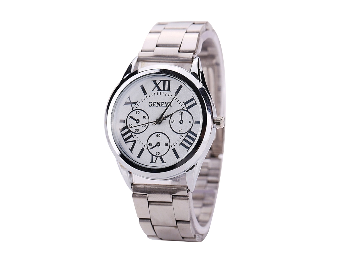 Reloj De Pulsera De Cuarzo Para Mujer Con Esfera Blanca Y Brazalete De Aleación De Plata.