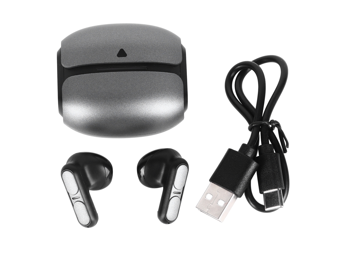 Auriculares Inalámbricos Bluetooth 5.3 Con Estuche De Carga, Estéreo De Baja Latencia, Gris Oscuro.